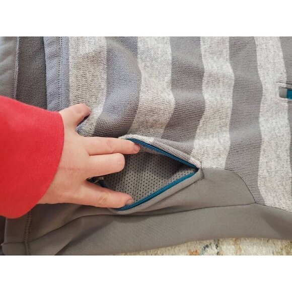 Avalanche Woman's 1/4 Zip Pullover Sweater Size Small Hooded Teal Gray Stripes - Picture 12 of 12